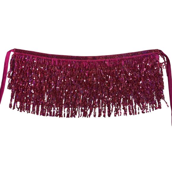 Sparkly Sequin Tassel Fringe Belt Hip Scarf Belly Dance Pink Wrap Costume Party - Picture 2 of 9